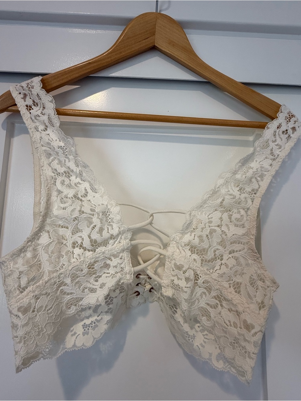 Free People Ivory Lace Bralette Open Back Lace-Up | Medium - Picture 4 of 5